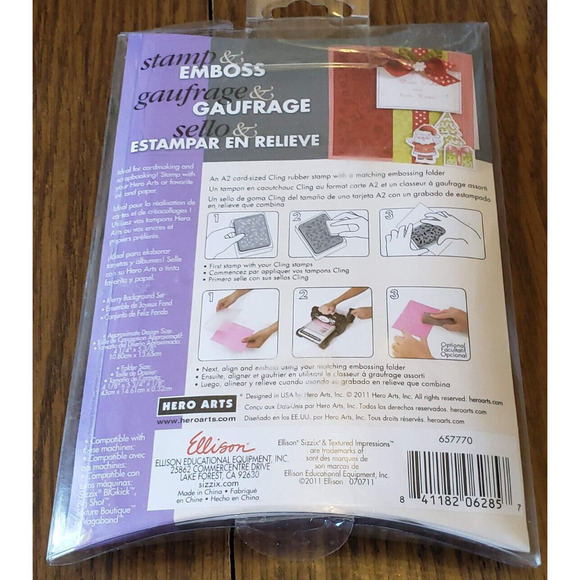 Sizzix / Hero Arts Stamp & Emboss Textured Background Merry Christmas Set - Picture 5 of 5